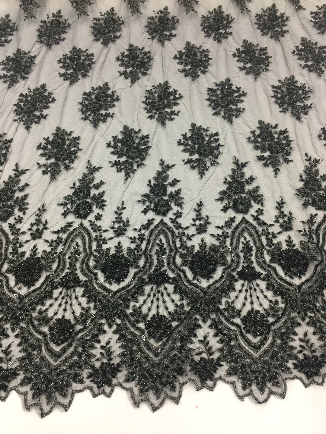 Black Beaded Fabric by the Yard Embroidered With Pearls Etsy