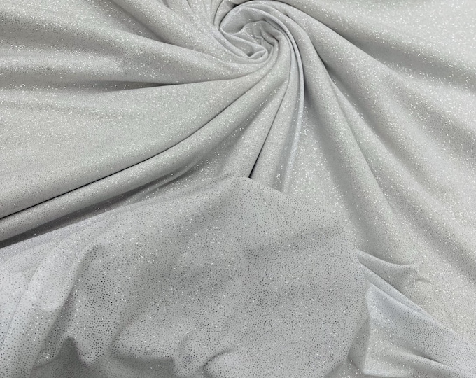 White/Silver 2 way Stretch Glimmer Knit Fabric By Yard, Glitter Spandex Fabric, Glitter Selena Design, Luxury Sparkle Shimmer Fabric Prom
