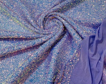 Iridescent Sequin Fabric: Mia Clear on Lilac Power Mesh, 4-Way Stretch