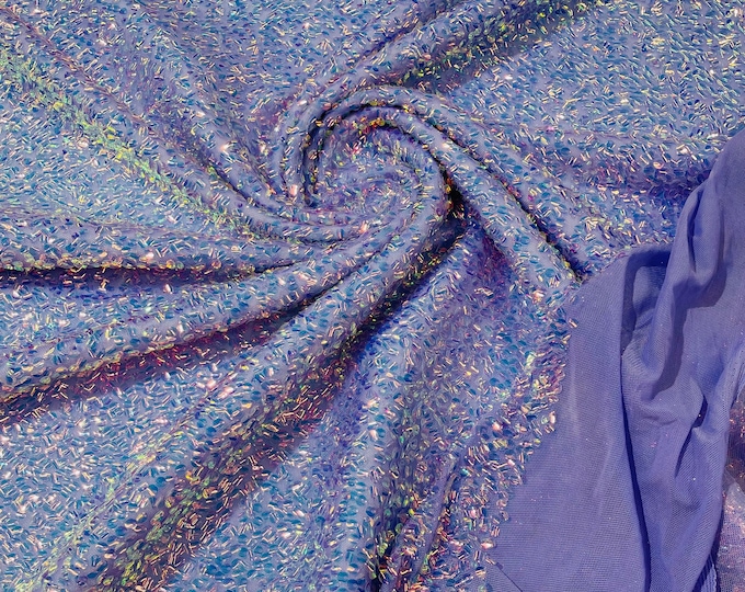 Mia Clear Iridescent Sequin Fabric on Lilac Power Mesh, 4 Way Stretch Sequins Fabric By The Yard (Choose The Size)