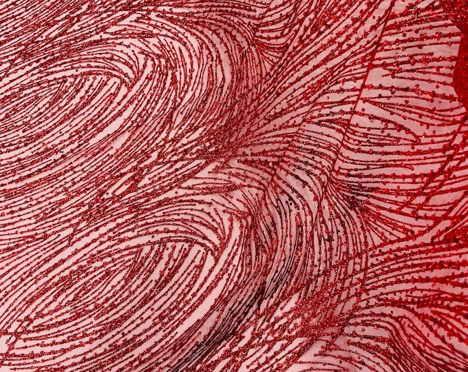 Dark Red Glitter on Mesh Lace Fabric, For Wedding Decor Fabric Bridal/Prom/Sparkle