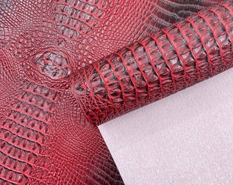 Blood Red Z Faux Crocodile Vinyl Leather Upholstery Fabric By Yard, Big 3D Crocodile Vinyl Fabric Faux Fake Leather Purses Shoes Wallet