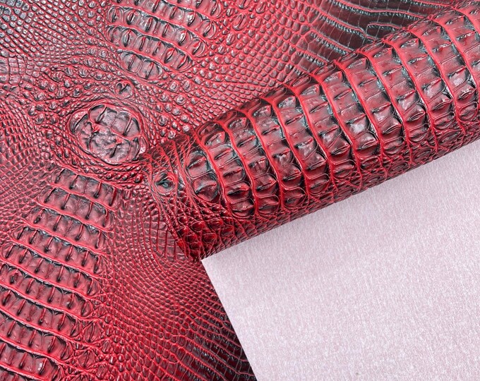 Blood Red Z Faux Crocodile Vinyl Leather Upholstery Fabric By Yard, Big 3D Crocodile Vinyl Fabric Faux Fake Leather Purses Shoes Wallet