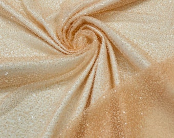 Peach Beaded Lace Fabric: Heavy Sequin Embroidery, Bridal Wedding Dress