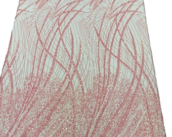 Pink Fashion Design Beads and Sequins, Beaded Fabric Embroidered on a Mesh Lace,Wedding,Bridal,Dress Sold By The Yard