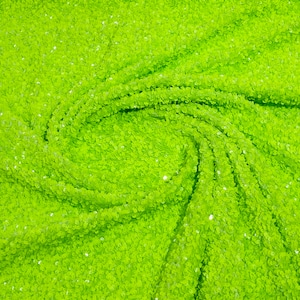 Neon Lime Sequin Stretch Velvet Fabric: 5mm Sequins, 2-Way Stretch
