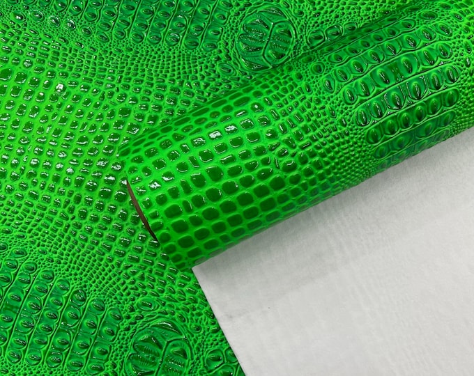 Neon Green Gator 3D Embossed Vinyl Fabric Faux Fake Leather Vinyl Fabric, Embossed Crocodile Fabric By The Yard Upholstery Purses Shoes