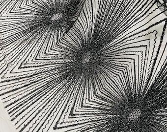 Black Sparkling Glitter Mesh Fabric By The Yard, Glitters and Sequins Damask Geometric Glitter Fabric Wedding Bridal Decor Prom Glitter