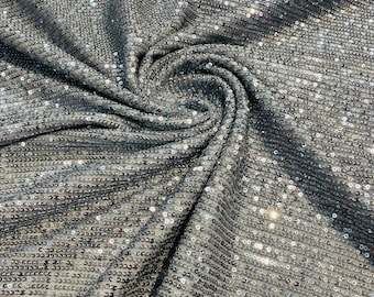 Gray Mille Stripe Sequin Fabric | 4-Way Stretch Mesh, Couture Gown