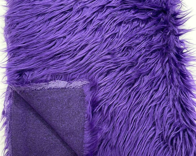 Purple Shaggy Faux Fur Fabric By Yard, Long Pile Luxury Shaggy Craft, Costume, Apparel, Decoration, Cosplay, Sewing Decoration 60" Wide