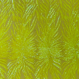 Yellow Iridescent Sequin, Yellow Mesh - 4 Way Stretch Sequin Fabric Spandex Mesh-Prom-Gown By The Yard