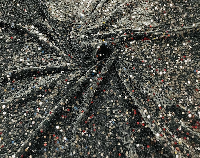 Black Sequin Stretch Velvet With Partial Luxury Sequins  5mm Shining Sequins 2-way Stretch 58/60” (Choose The Quantity)