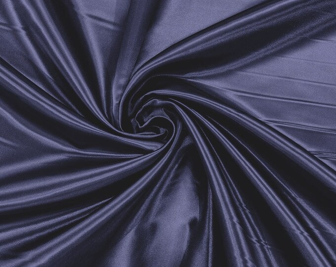Navy Blue - 60" Shiny Heavy Bridal Satin Fabric for Wedding, Gala, Prom Dress Sold By Yard