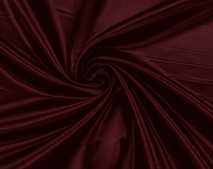 Wine - 60" Shiny Heavy Bridal Satin Fabric for Wedding, Gala, Prom Dress Sold By Yard