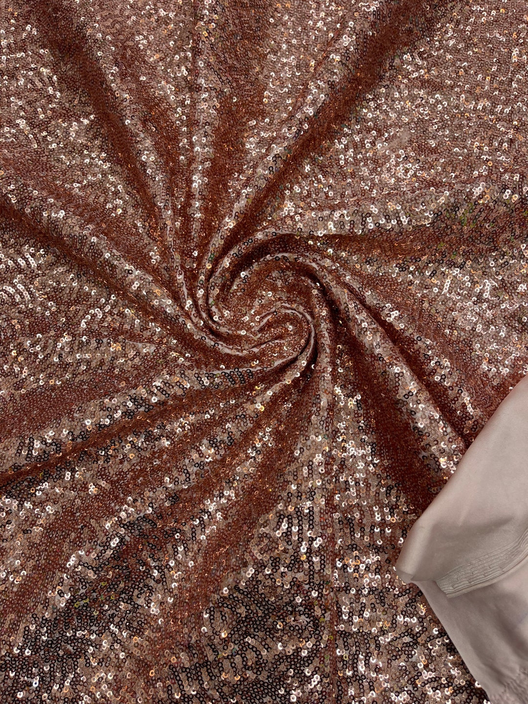 Rose Gold Mini Glitz Sequins by the Yard on Spandex Fabric 4 Way