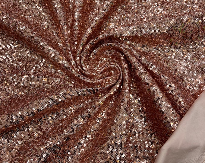 Rose Gold Mini Glitz Sequins by the yard on Spandex Fabric | 4 Way Stretch | Mini Glitz Sequin on Milliskin Nylon Spandex Fabric