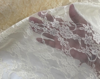Ivory Floral Lace Fabric: 4-Way Stretch Spandex Mesh, Sold by the Yard