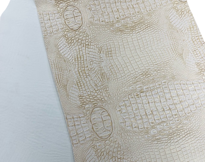 Beige Gator Embossed Faux Leather Vinyl Fabric: 54" Wide Upholstery