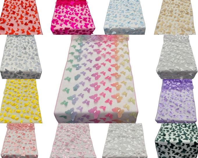 3D Butterfly Table Runner - 12" x 90" 3D Butterfly Mesh Runner for Event Decor, Party, Wedding, Prom and More (Pick Color)