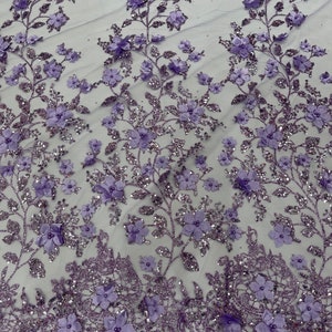Lilac 3D Flower Glitter Sequin Fabric by the Yard, 3D Floral Glitter ...