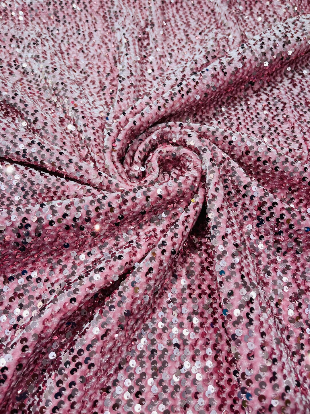 Sequins Velvet Fabric Pink 2way Stretch Velvet With Partial Luxury