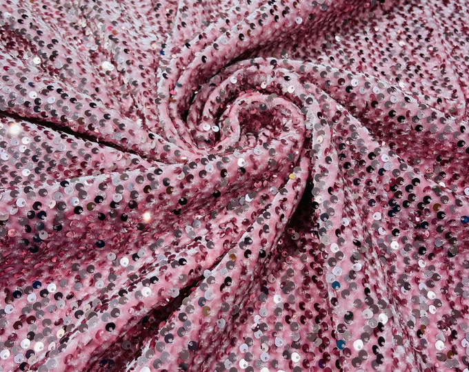 Sequins Velvet Fabric - Pink - 2Way Stretch Velvet With Partial Luxury Sequins  5mm Shining Sequin Velvet 58/60” (Choose The Quantity)