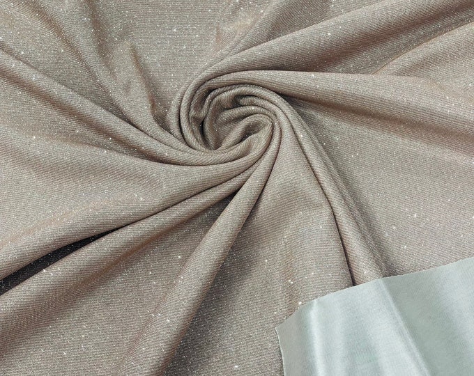 Rose Gold Shimmer Fabric by yard, Stretch Glitter Fabric | Luxury Sparkle Fabric | Glimmer | Rose Gold Glitter Fabric for Prom-Gown-Backdrop