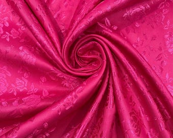 Fuchsia Floral Brocade Jacquard Satin Fabric - 58/60" Wide