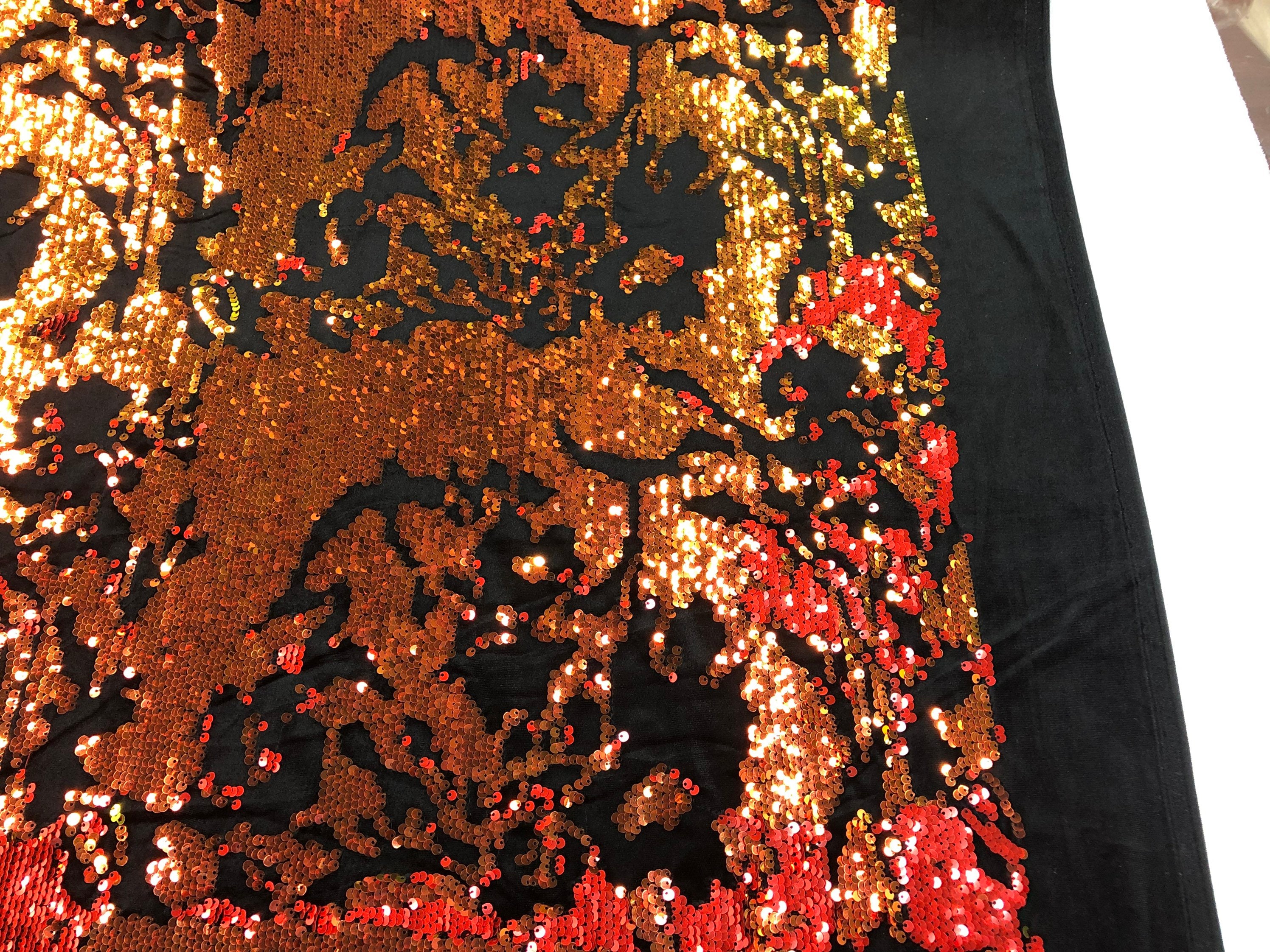 Iridescent Orange Sequin on Black Stretch Velvet With Luxury - Etsy