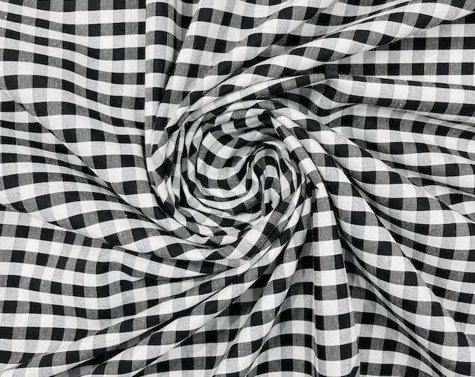 Black & White Gingham Poly Cotton Fabric by Yard 1/4” Squares, Checkered Fabric
