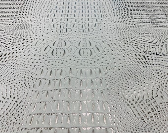 Silver Crocodile Embossed Faux Leather Vinyl Fabric: 54" Wide Upholstery