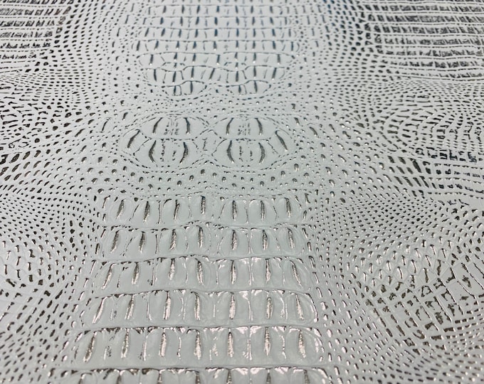 Silver/Silver Two Tone Crocodile Faux Fake Leather Vinyl Fabric,Embossed Crocodile Fabric By The Yard Upholstery Purses Shoes Wallets Belts