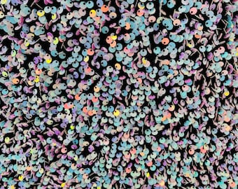 Iridescent Sequin Black Stretch Velvet Fabric: 5mm Luxury Sequins