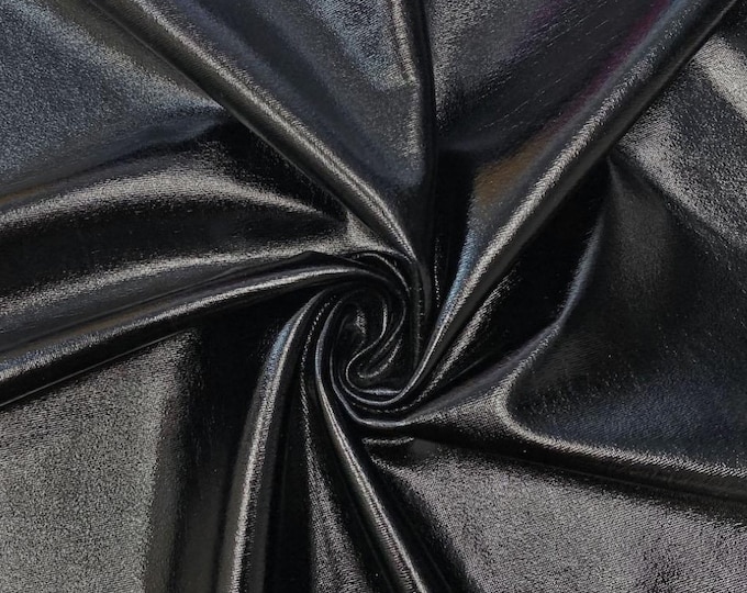 Metallic Foil Spandex Fabric - Black - Sold By The Yard Spandex Lame Fabric 2 Way Stretch Shiny DIY Apparel Accessories Lining
