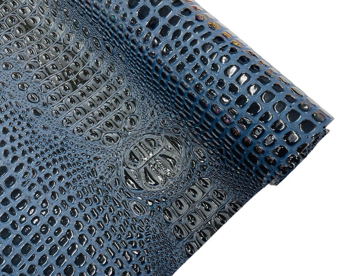 Navy Gator 3D Embossed Vinyl Fabric - By Yard Glossy Crocodile 2 Tone Faux Leather
