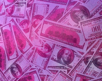 Mia's Fabrics Inc, Money Print Fabric - Metallic Pink - 100 Dollar Bills Stretch Spandex Fabric, Sold By The Yard (Pick a Size)