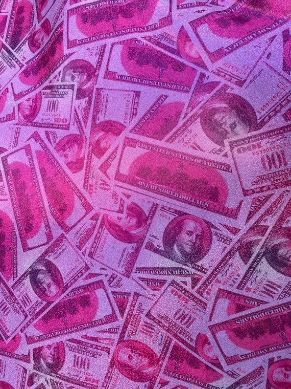 Mia's Fabrics Inc, Money Print Fabric - Metallic Pink - 100 Dollar Bills  Stretch Spandex Fabric, Sold By The Yard (Pick a Size)