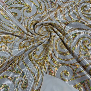 Hologram Metallic Nylon Spandex Fabric: Silver Gold 4-Way Stretch
