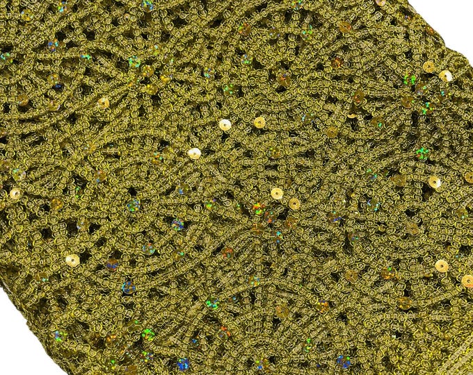 Gold Chain Chemical Lace Fabric by the Yard | Double Border | Tablecloth, Table Overlay, Table Runner, Costumes, Wedding Decor, 50" Wide