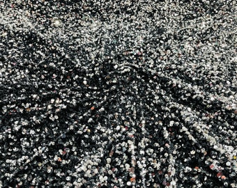 Sequins Flip Two Tone Floral Design on a Black Stretch Velvet, Sold by the Yard. Orange/Green main image 0
