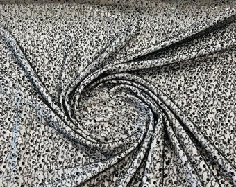 Black Embroidery Beaded Fabric By The Yard With Sequin Fabric, Sequin on Mesh Fabric, Handmade Lace, Beads on a Mesh