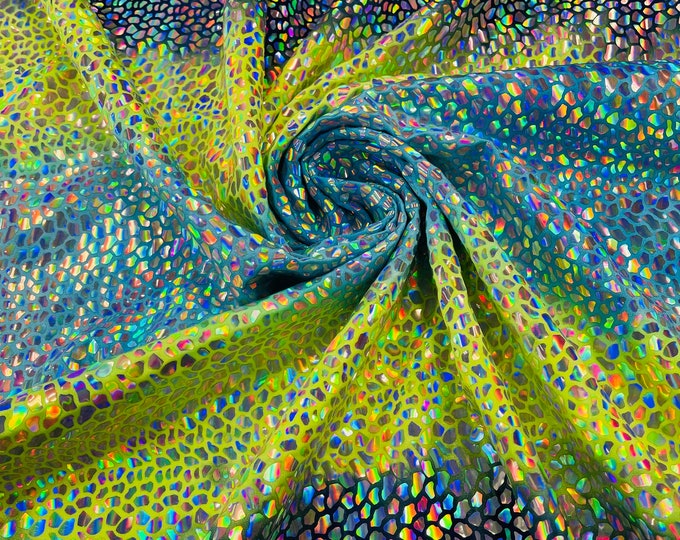 Dragón Scales Iridescent Foil On Tie Dye  Milliskin Nylon Spandex Fabric by the yard | Foil Scales | Spandex Fabric | 4 Way Stretch
