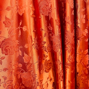 Orange Burnt Flower Brocade Jacquard Satin Fabric, Sold By The Yard Polyester Satin Floral Wide 58/60"  (Choose The Quantity)