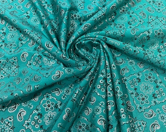 Jade Bandana Print Fabric: 4-Way Stretch Nylon Spandex - Sold By The Yard