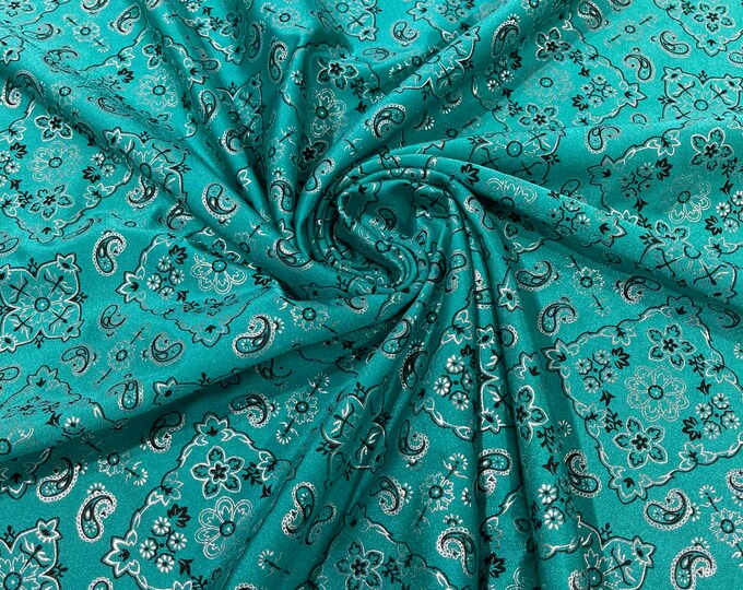 Jade Bandana Print Fabrics - Nylon Spandex Fabric 4 Way Stretch Sold By The Yard (Pick a Size)