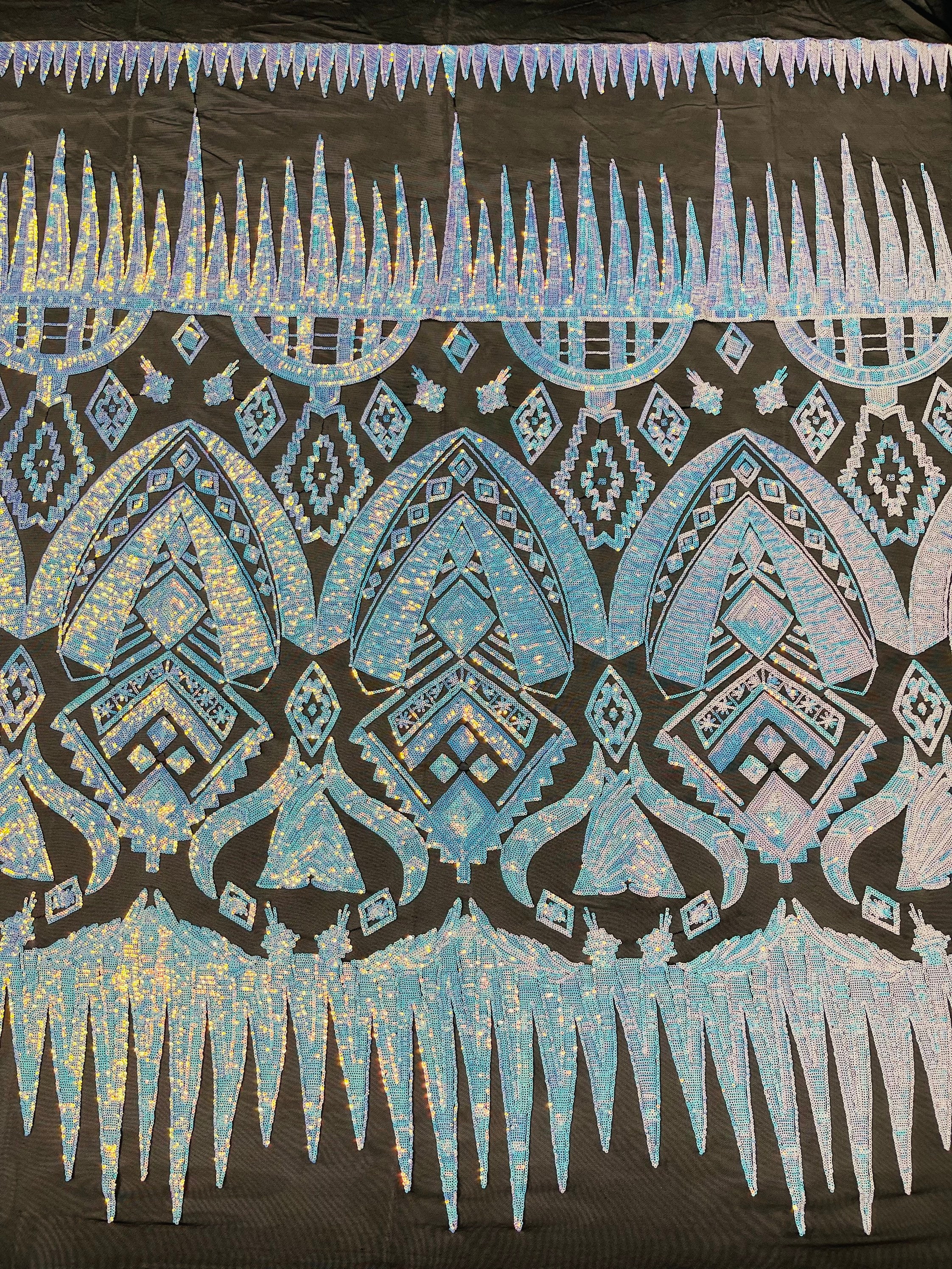 Aqua/blue Iridescent Sequin Aztec Multi-color Design 4 Way - Etsy