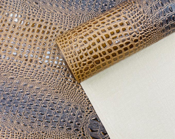 Mocha Brown Gator 3D Embossed Vinyl Fabric Faux Fake Leather Vinyl Fabric, Embossed Crocodile Fabric By The Yard Upholstery Purses Shoes