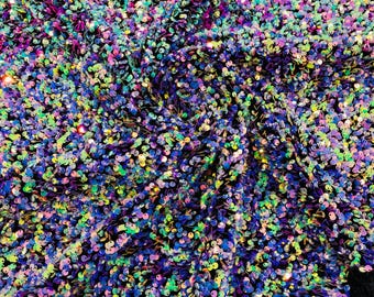 Multi Color Iridescent Sequin Fabric: Black Stretch Velvet (58/60" Wide)