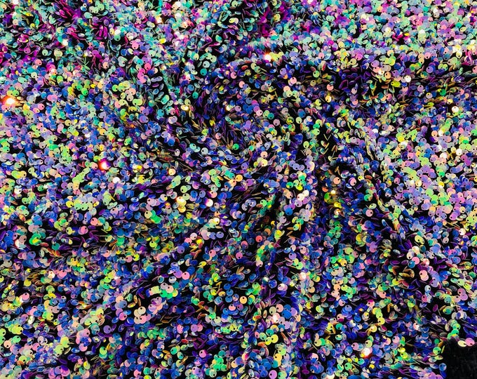 Multi Color Iridescent Sequin Fabric: Black Stretch Velvet (58/60" Wide)