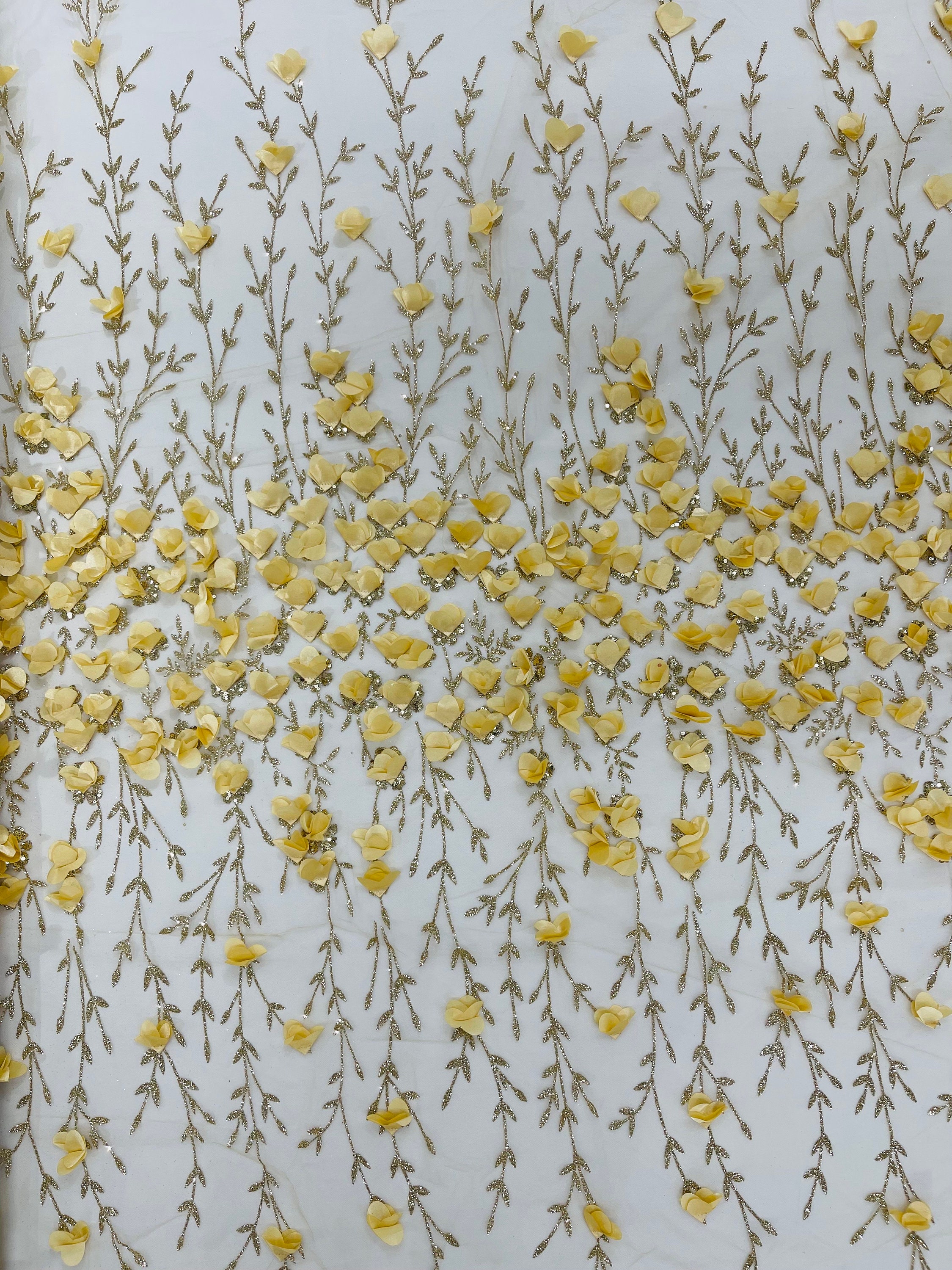 Gold 3D Flower Glitter Sequin Fabric by the Yard, Gold 3D Floral ...